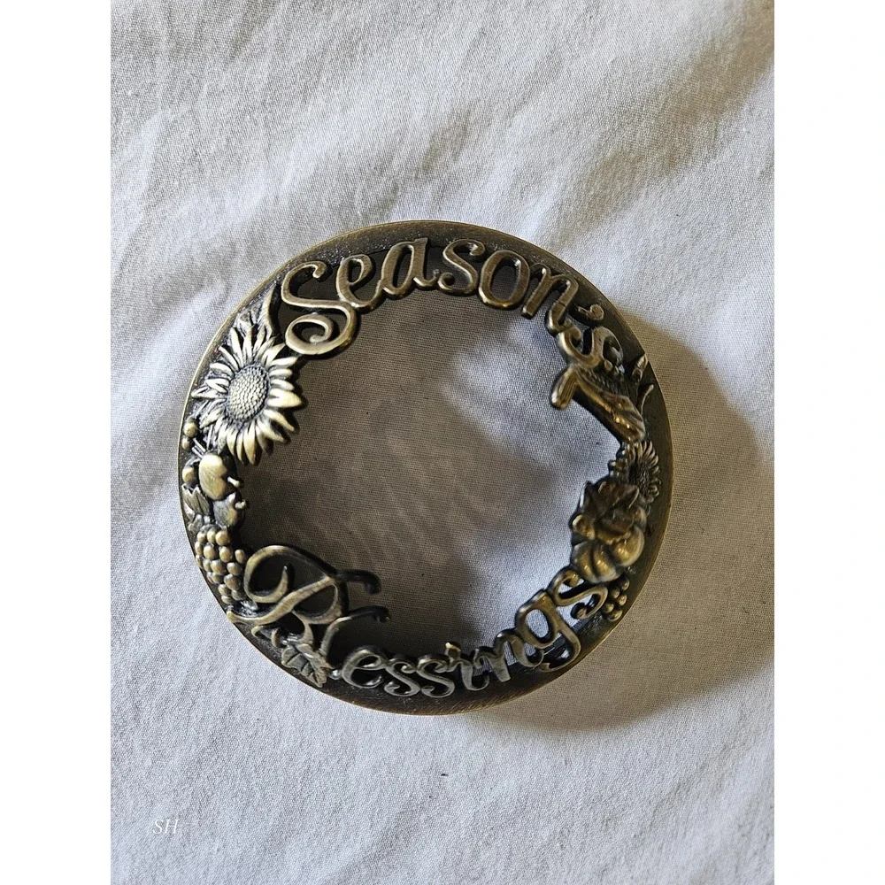Seasons Blessings Candle Topper Bronze Tone Metal Harvest‎ Fall Candle Ring